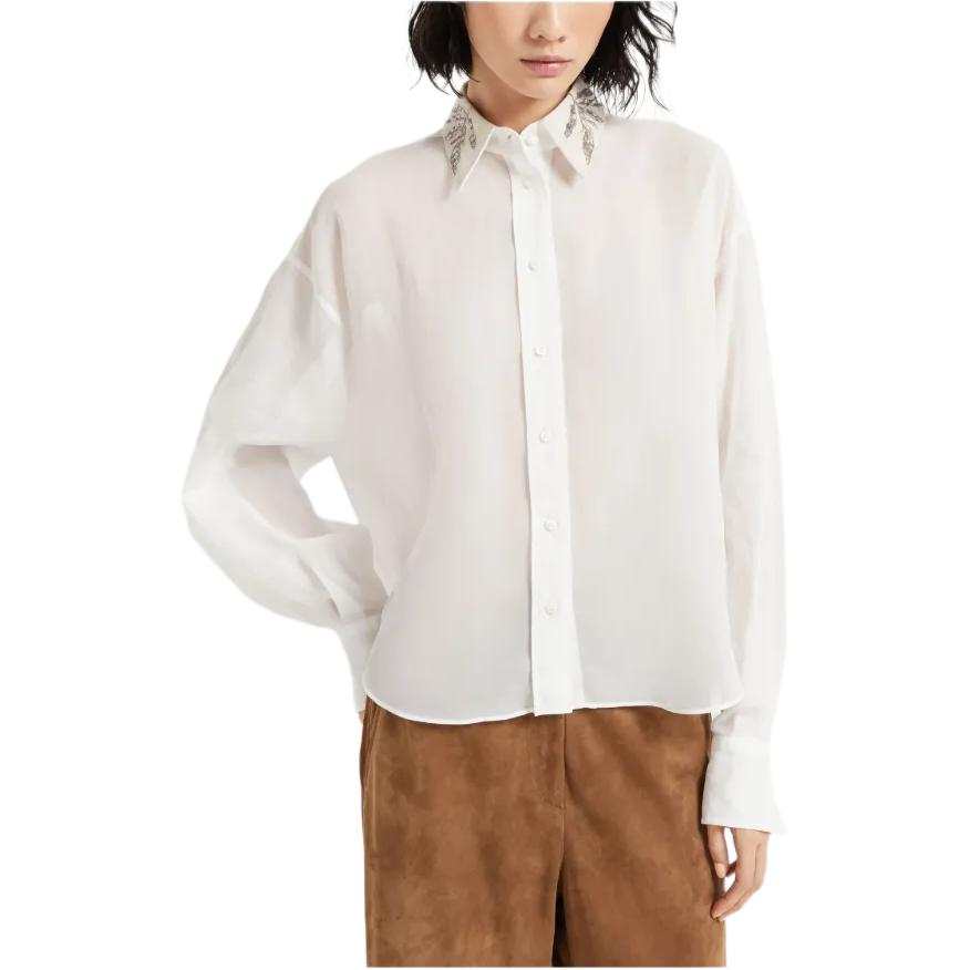 Brunello Cucinelli Floral Embroidered Long Sleeved Shirt
