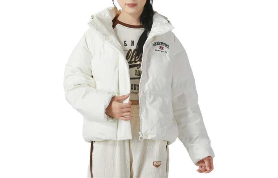 Skechers Down Jackets Women's White Hooded Moderate Other