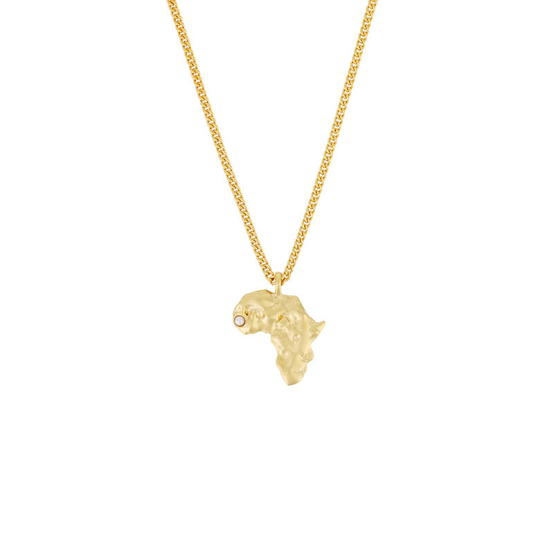 Chanel 2023 Cc Plated Faux Pearl African Map Pendant Necklace costume necklace