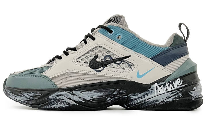 Nike Nike M2K Tekno Departure Abrasion Resistant Low top Chunky Sneakers Unisex Gray Green