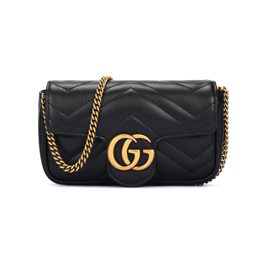 GUCCI GG Marmont V Shaped Sewn Leather, Leather Shoulder Bag, Crossbody Bag Extra Mini Women's Black