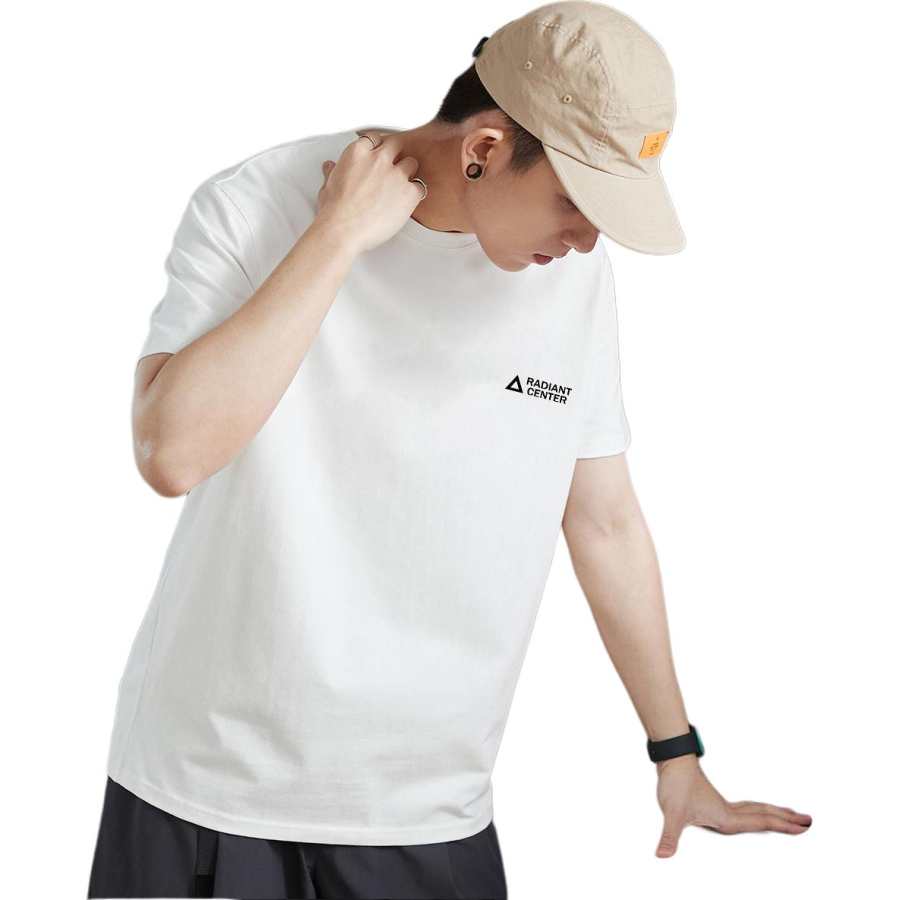 Tonlion T Shirts Men's White Crew Neck Moderate Straight Fit