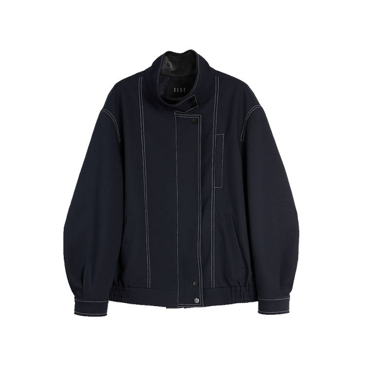 ELLE Jackets Women's Navy Blue Stand Collar Moderate Other