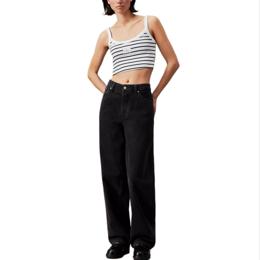 CALVIN KLEIN Tank Top Women's Black White Stripes