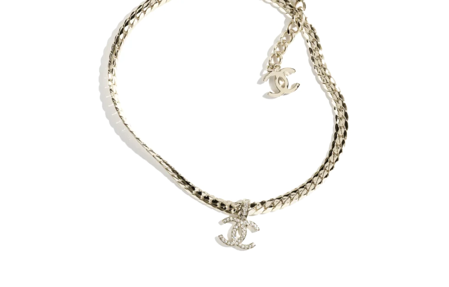 CHANEL 24P Metal, Rhinestone Necklaces Women's Gold