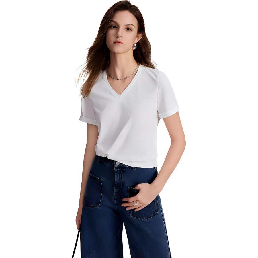 ELLE T Shirts Women's V Neck Moderate Straight Fit