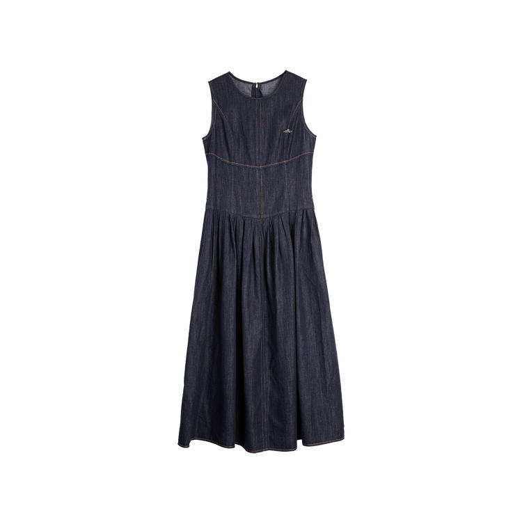 ELLE Sleeveless Dresses Women's Denim Blue Crew Neck Thin Mid Length