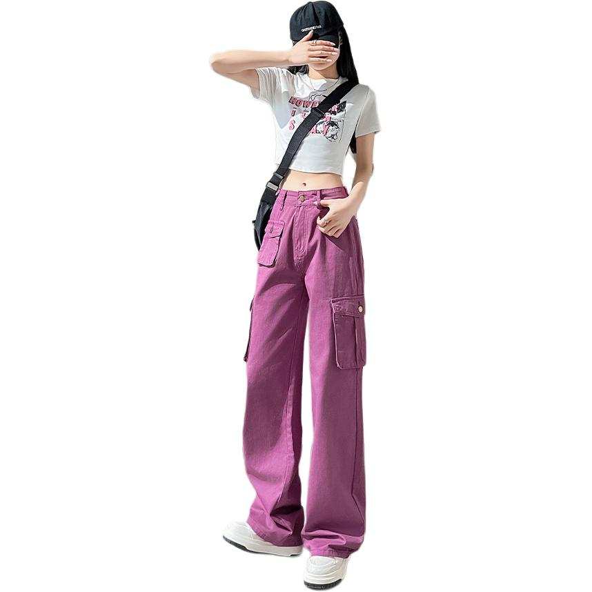 Tonlion Casual Pants Women's Purple Moderate Wide Leg Pants