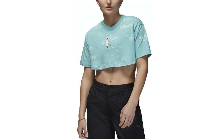 Jordan Jordan Crop Tops Women's Sky Blue Crew Neck Moderate