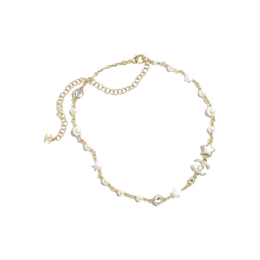 CHANEL Double C Pearl Necklaces Women's Gold