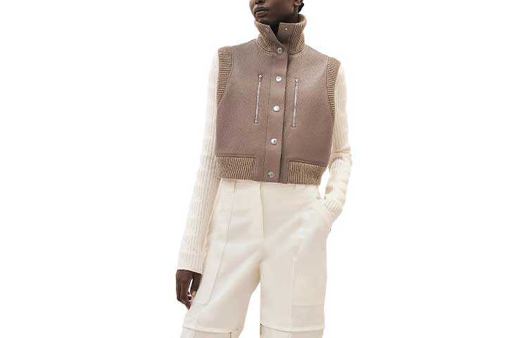 HERMES HERMES Vests Women's Gray Brown Lapel Moderate Other