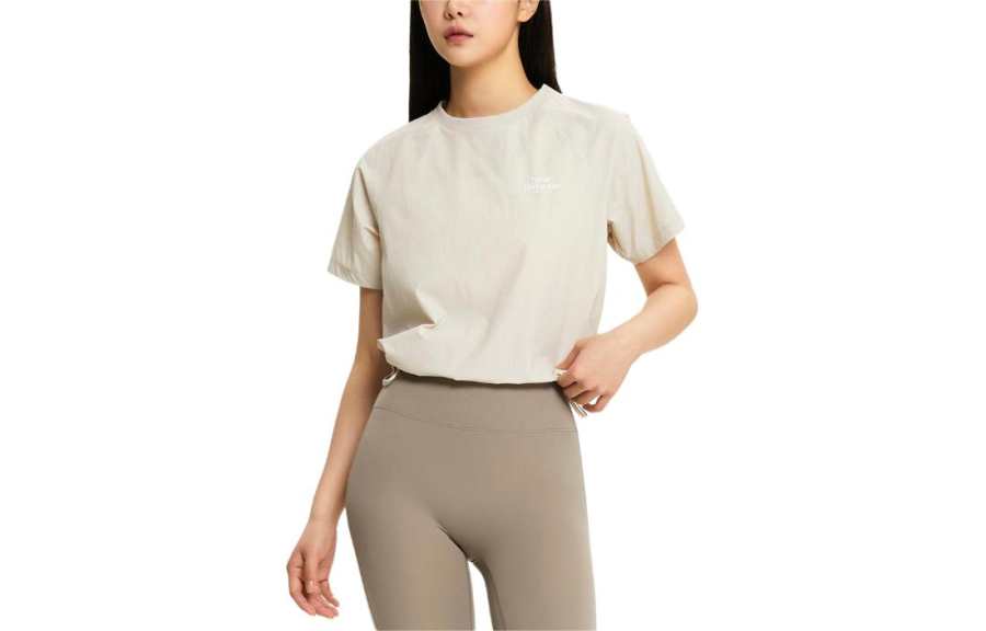 New Balance New Balance Solid Color Woven Stretch Crew Neck Short Sleeves T Shirt Women's Beige
