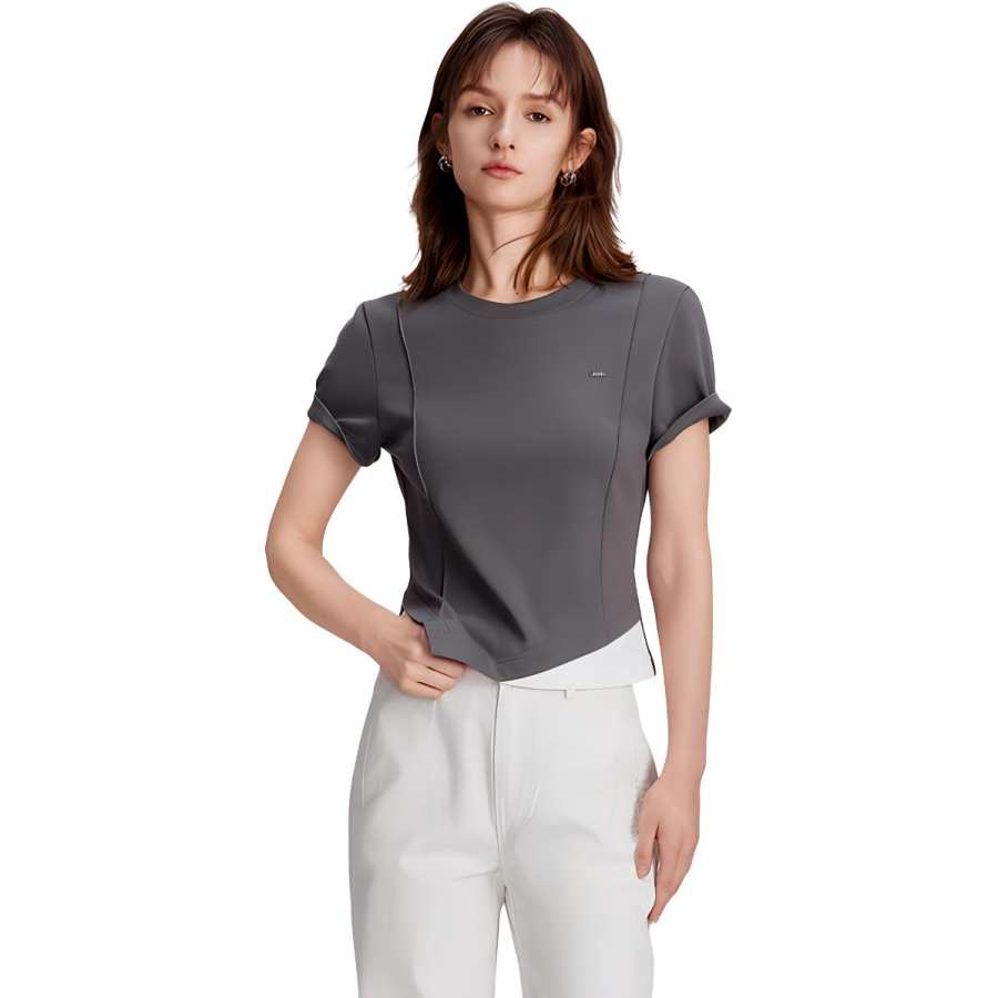 ELLE T Shirts Women's Crew Neck Moderate Straight Fit