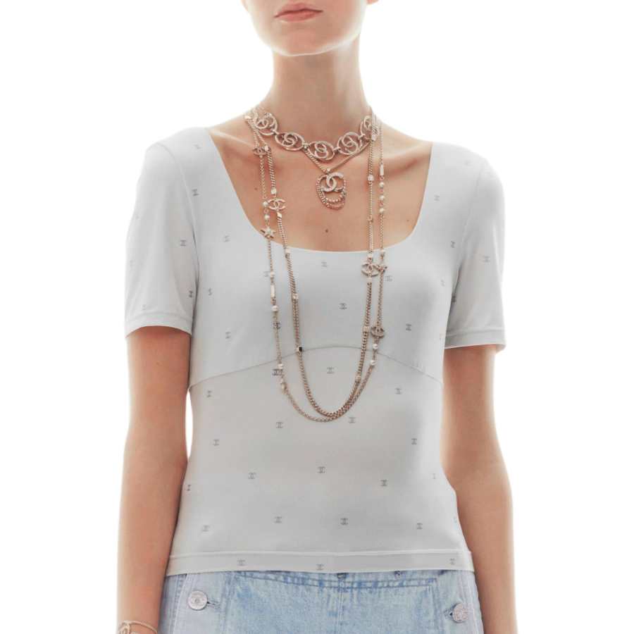 CHANEL T Shirts Women's Gray Square Collar Moderate Other
