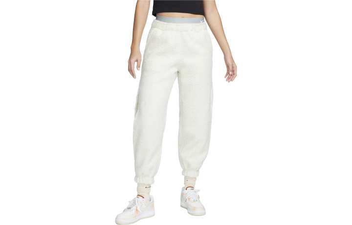 Nike Nike Solid Color Elastic Waistband Loose Fit Thickened And Fleece Lined Knitted Sweatpants Women's White