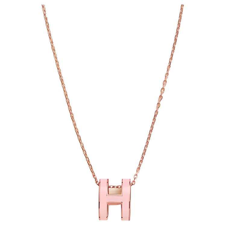 HERMES POP H Enamel Alloy Necklaces Women's Chain Rose Gold