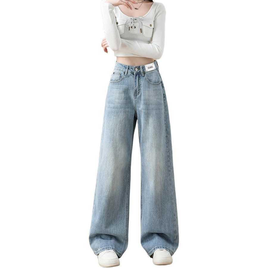 BALENO Jeans Women's Washed Blue Thin Wide Leg Pants