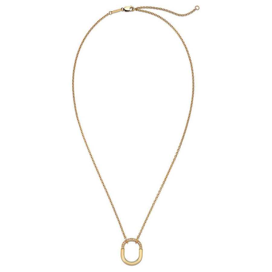 TIFFANY & CO. Lock Diamond Necklaces Unisex Gold