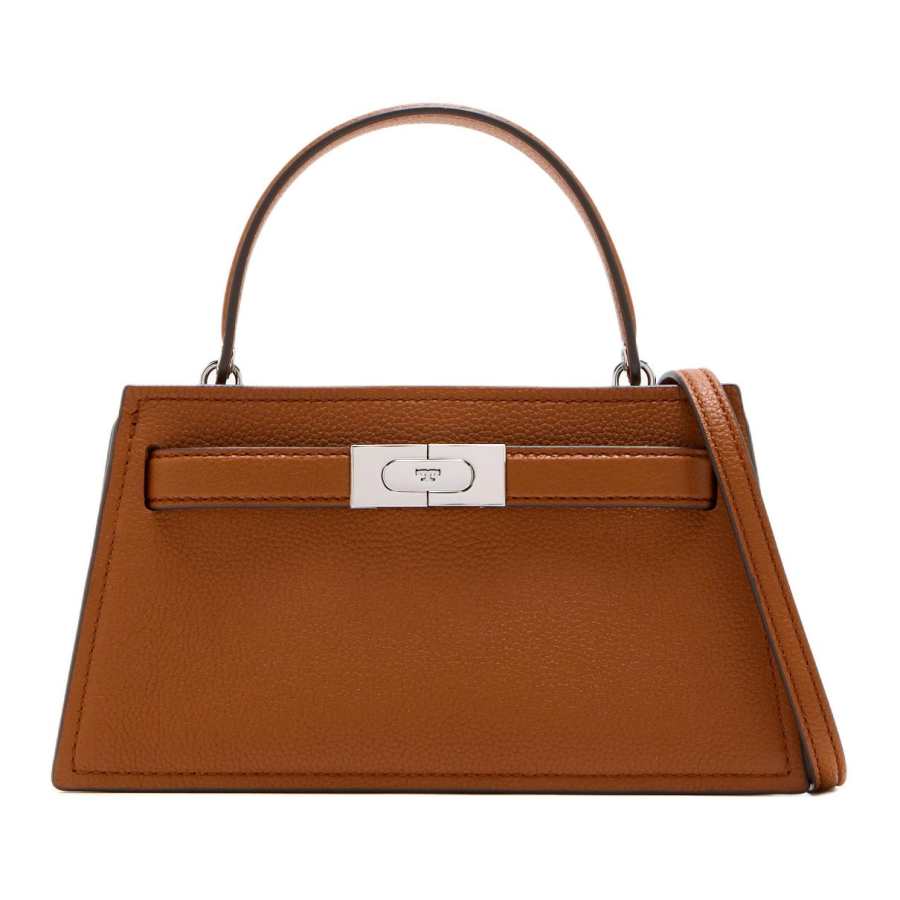TORY BURCH Lee Radziwill Pebbled Leather Shoulder Bag, Crossbody Bag, Handbag Mini Women's Whiskey Color