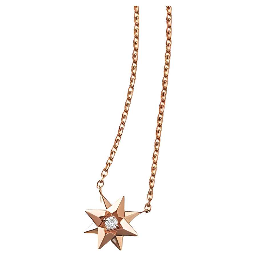 DIOR Brand Logo Diamond Necklaces Women's Rose Gold