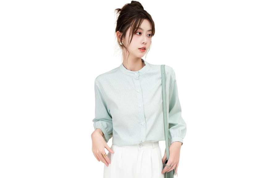 BALENO Shirt Spring Fall Women's Light Green Plaid