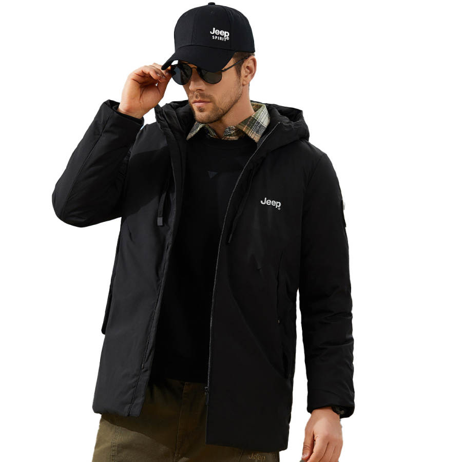 Jeep Jeep Down Jackets Men's Black Hooded Thickened Down Jacket