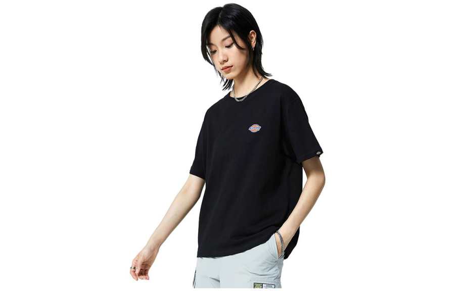 Dickies T Shirts Women's Black/CC2 Crew Neck Moderate Straight Fit