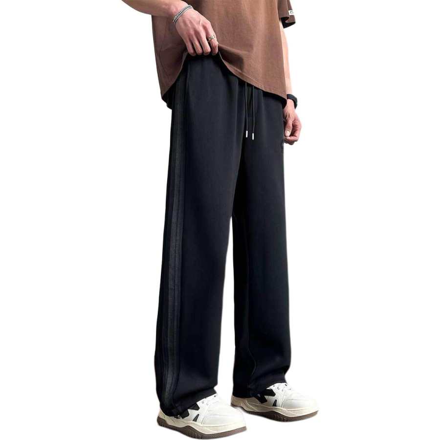 Tonlion Casual Pants Men's Black Moderate Wide Leg Pants
