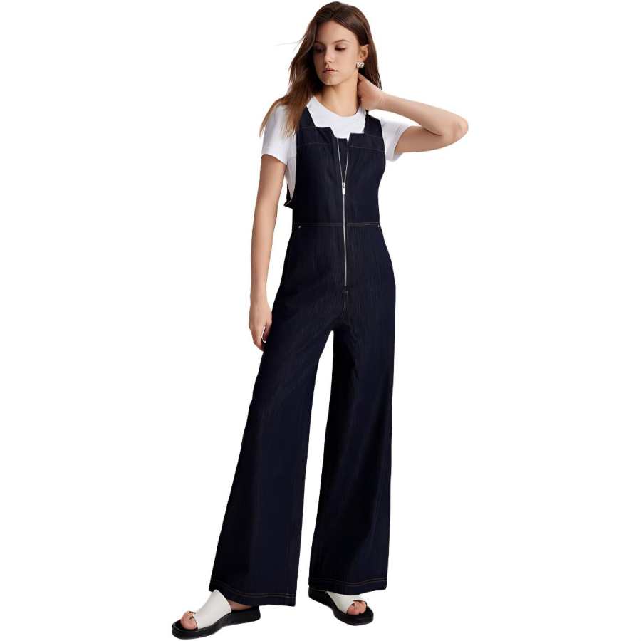ELLE Jumpsuits Women's Blue Straight Fit Pants