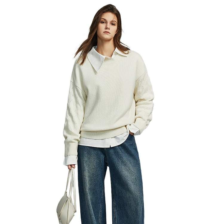 ELLE Sweaters Women's White Crew Neck Moderate Other