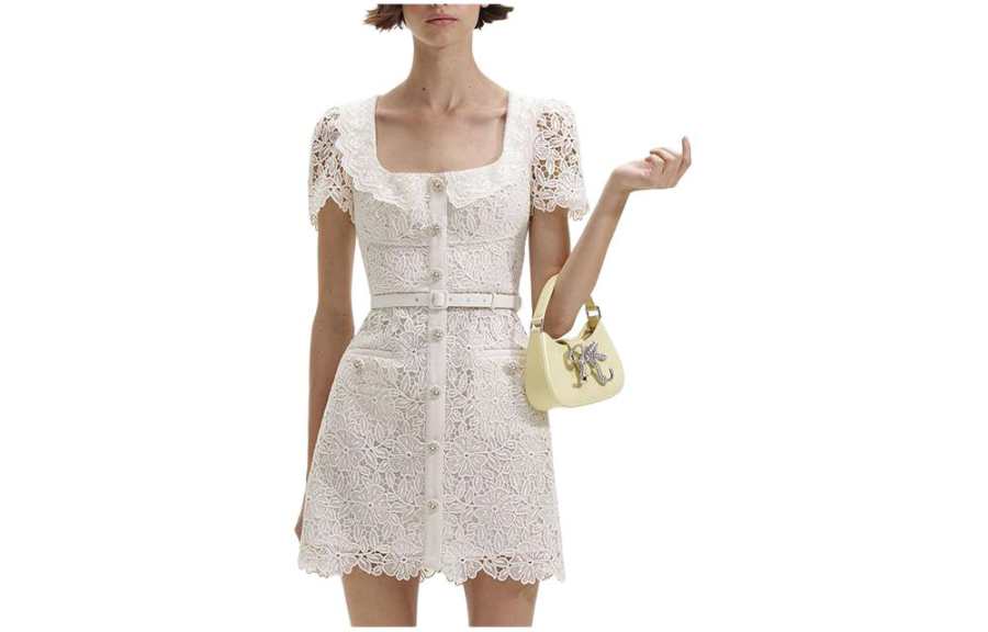 Self-portrait Self portrait Short Sleeved Dress Women's Ivory White