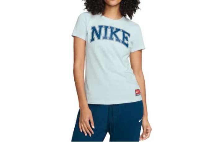 Nike Nike T Shirts Women's Light Cyan Crew Neck Moderate Straight Fit