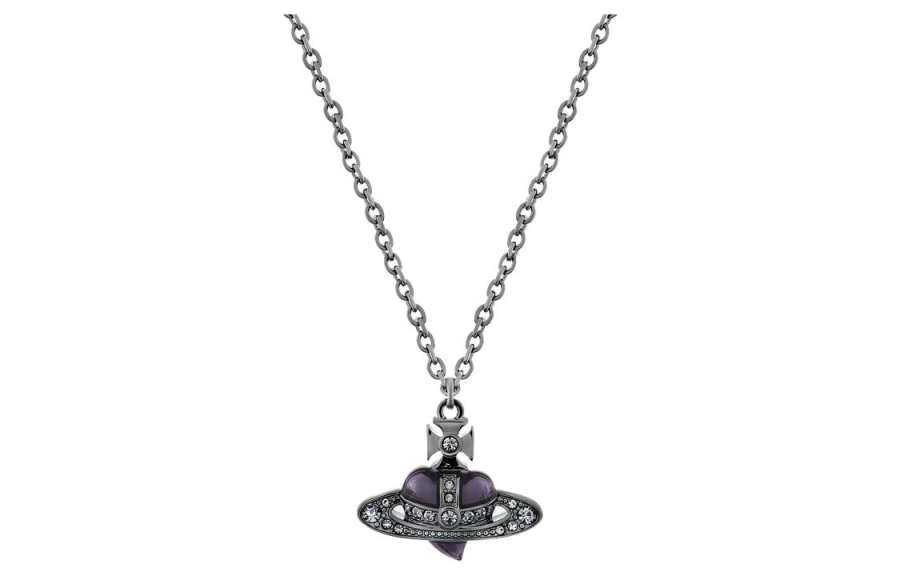 Vivienne Westwood Brass Diamond Necklaces Unisex Gunmetal Gray