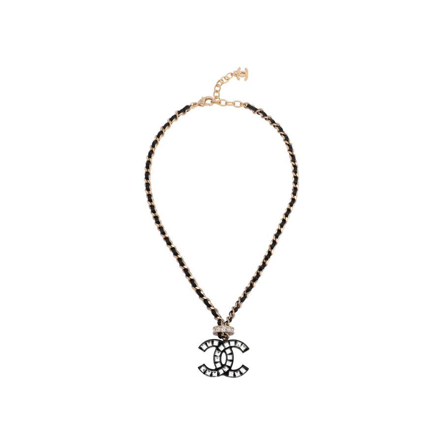 CHANEL Double C Rhinestone Necklaces Women's Gold