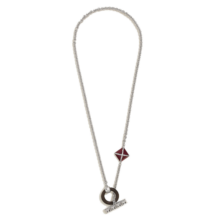HERMES Medor XO Metal, Palladium Plated Necklaces Men's Red