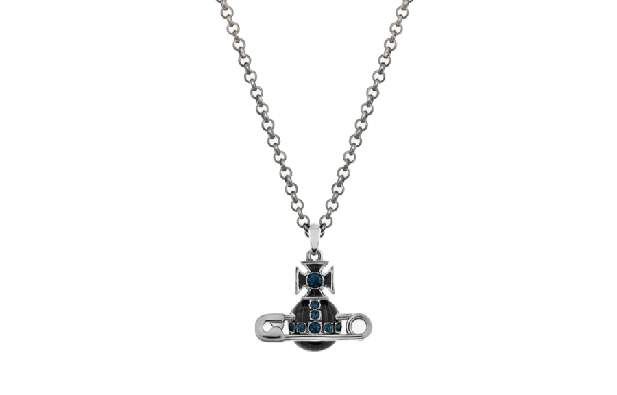 Vivienne Westwood Enamel Brass Crystal Necklaces Men's Gunmetal Gray
