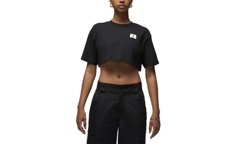 Jordan Jordan Sport Crop Tops Women's Black Crew Neck Moderate