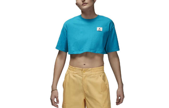 Jordan Jordan Sport Crop Tops Women's Aqua Blue Crew Neck Moderate
