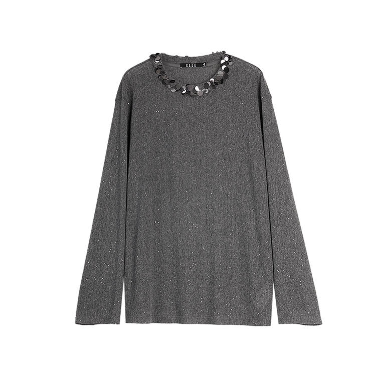 ELLE T Shirts Women's Medium Gray Crew Neck Moderate Straight Fit