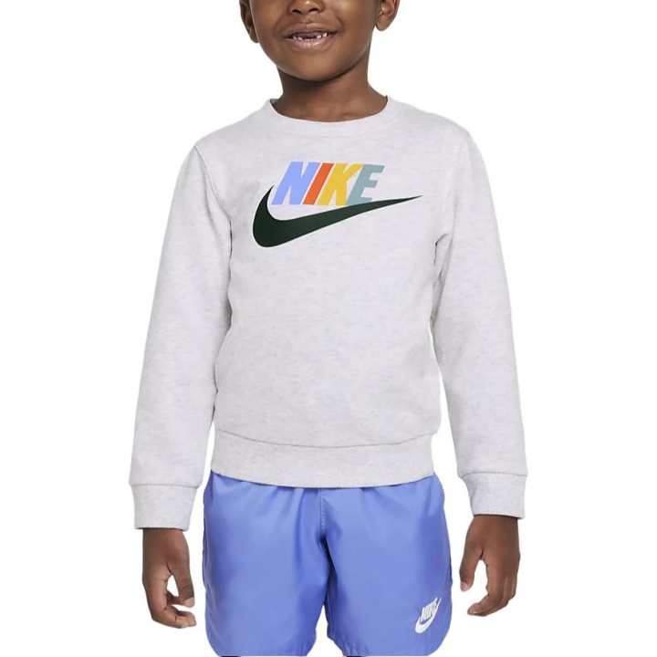 Nike Nike Sweatshirt Club Brand Logo Comfortable Fleece Lined Crew Neck Birch Heather Children Aged 3 7 Years Old