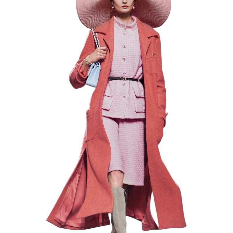 CHANEL Coats Women's Pink Suit Collar Moderate Straight Fit