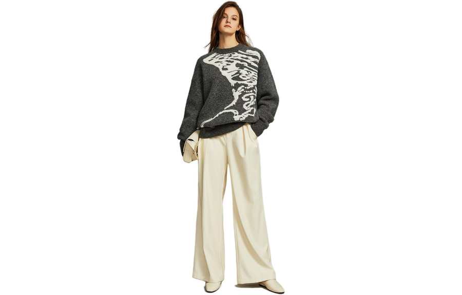 ELLE Sweaters Women's Gray Crew Neck Moderate Other