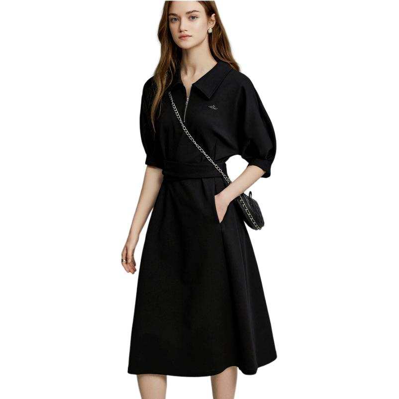 ELLE Short Sleeved Dresses Women's Polo Collar Moderate Short Skirt