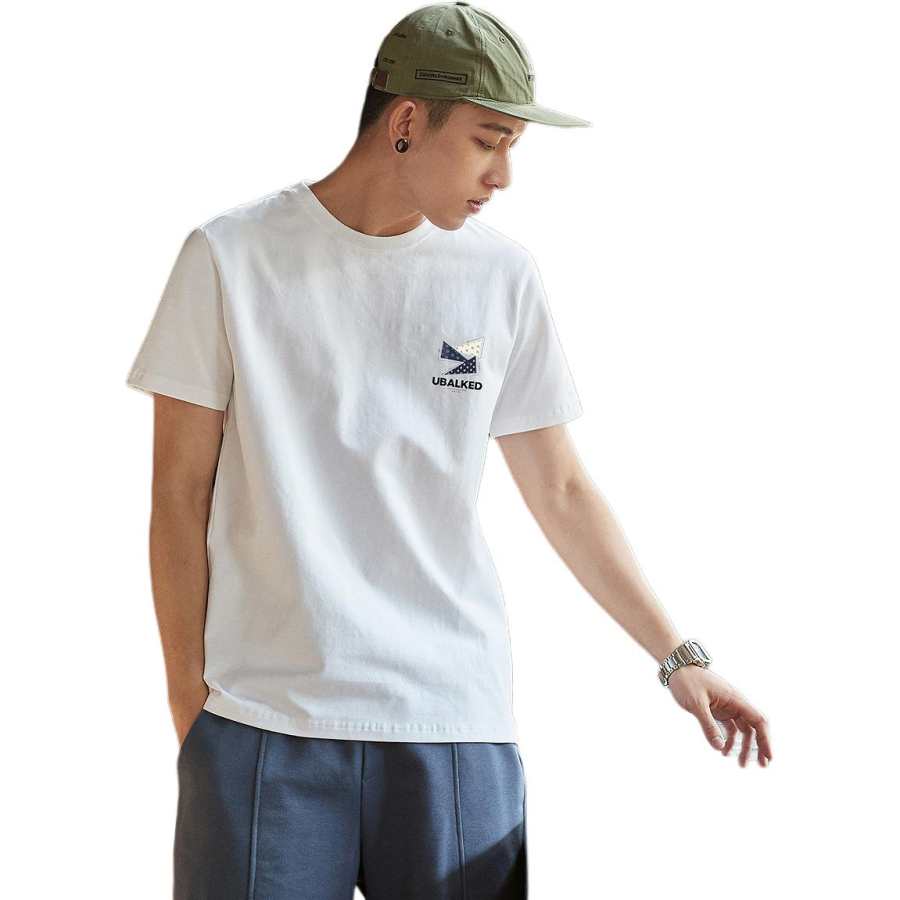 Tonlion T Shirts Men's White Crew Neck Moderate Straight Fit
