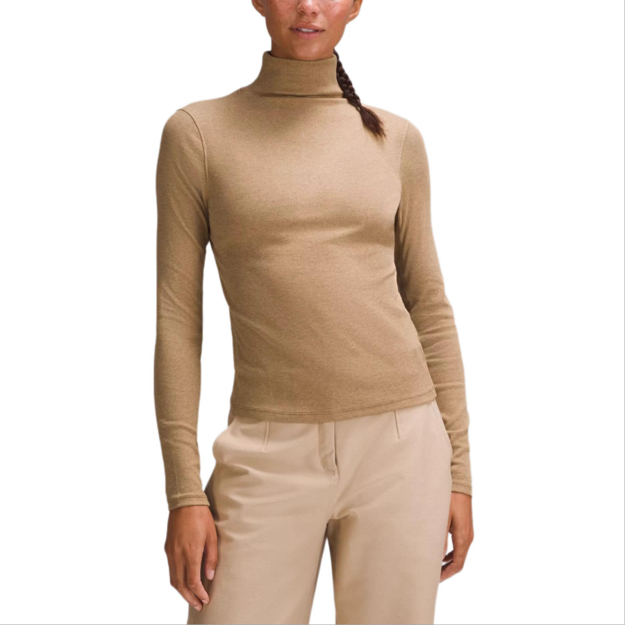 Lululemon Yoga T Shirts Women's Mixed Color Sweet Black Pepper Turtleneck Moderate