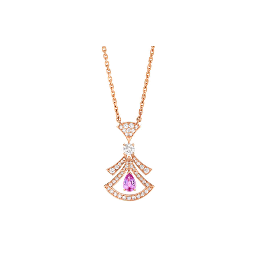 BVLGARI Divas'Dream Diamond 18K Rose Gold With Sapphires Necklaces Unisex Rose Gold