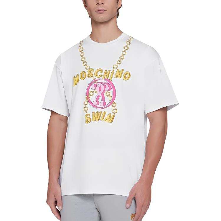 MOSCHINO T Shirts Men's White Crew Neck Moderate Straight Fit