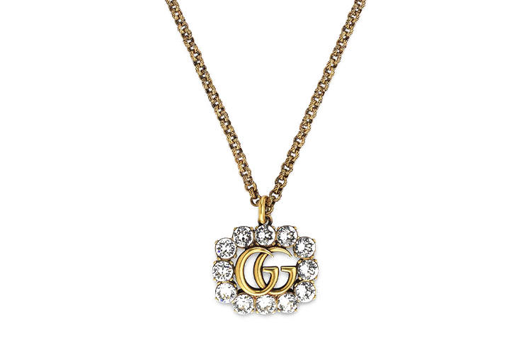 GUCCI GG Crystal Necklaces Unisex Used Gold