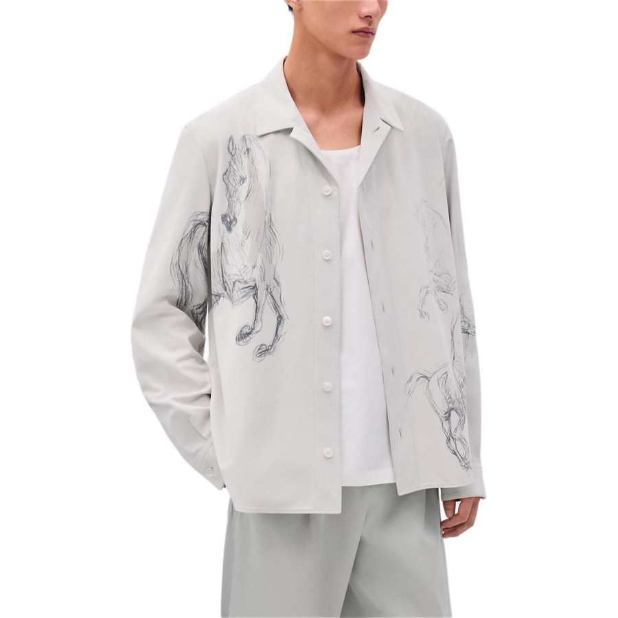 HERMES HERMES Leather Jacket Men's Cement