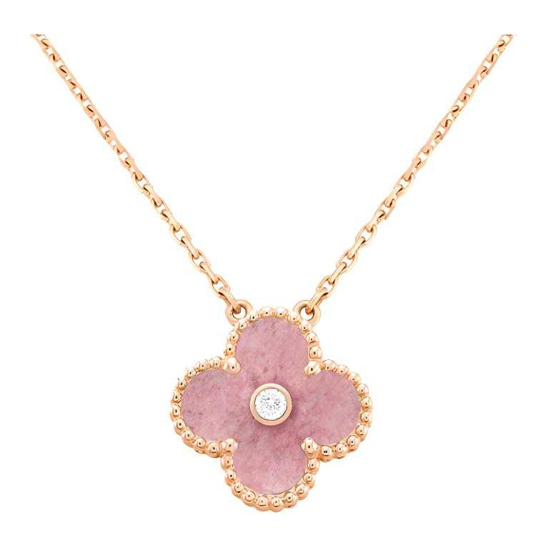 Van Cleef & Arpels Alhambra 18K Gold Diamond Necklaces Unisex Rose Gold